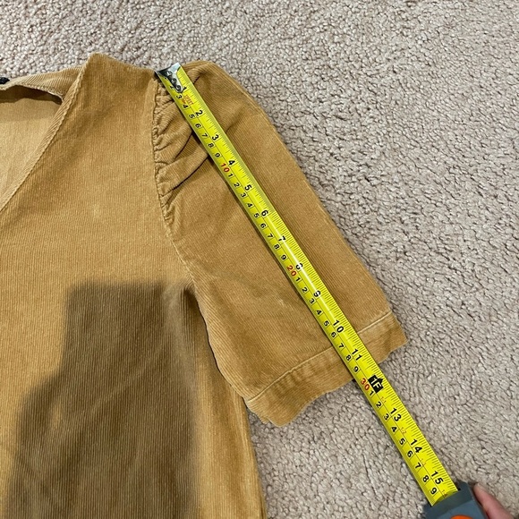 SHEIN V-neck Puff Sleeve Belted Tan/ Brown Mini Dress - Picture 7 of 9